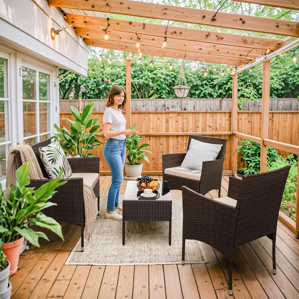 Homall 4-piece outdoor patio furniture set rattan chair wicker set